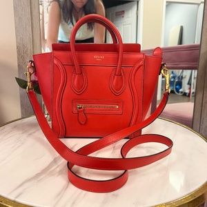 CELINE Drummed Calfskin Micro Luggage Red